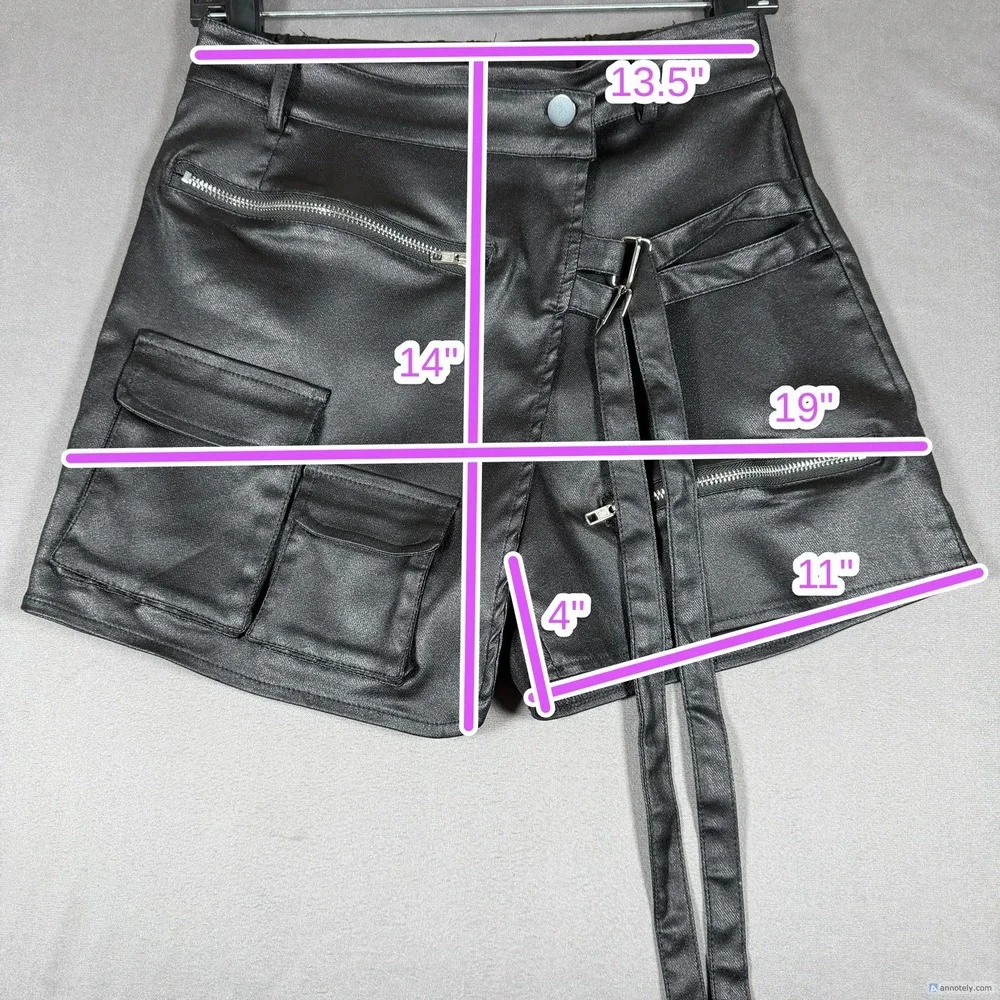 Faux‎ Leather Rave Skort Womens Medium M Black Zipper Wrap Punk Streetwear Goth